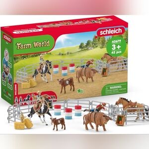 Schleich Farm World 42PC Rodeo Playset with Animal and Rider Figurines Set